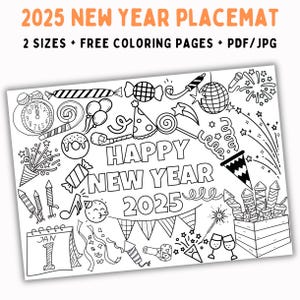 New Years Activity Placemat Printable New Years Eve Activity Sheet NYE Activities New Year 2025 Placemat New Years Coloring Activity BUNDLE
