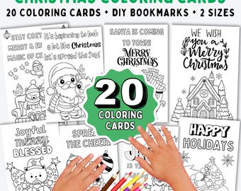 Christmas Coloring Cards for Kids, Printable Christmas Cards to Color, X-mas Activity for Kids, Toddler Christmas Cards, DIY Holiday Cards