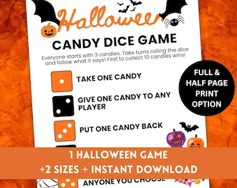 Halloween Candy Dice Game: Printable Party Activity, PDF DOWNLOAD