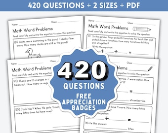 1st Grade Math Worksheet PRINTABLE, Word Problems, Addition, Subtraction, Homeschool First Grade Math Workbook, 1st Grader Worksheet