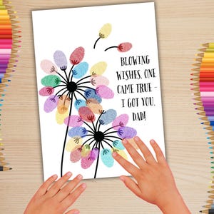 Poème pour la fête des pères, papa, création d'empreintes digitales pissenlits, activité préscolaire, souvenir pour enfants, cadeau imprimable empreinte de main, créations faciles de cartes faites main