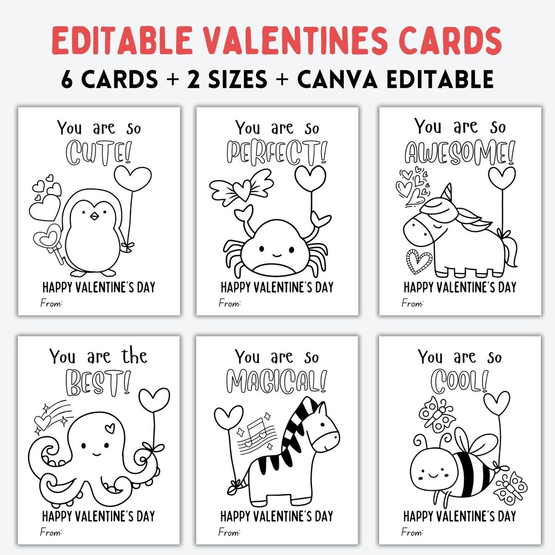 EDITABLE Valentines Coloring Cards, Valentines Day, Valentine Cards ...