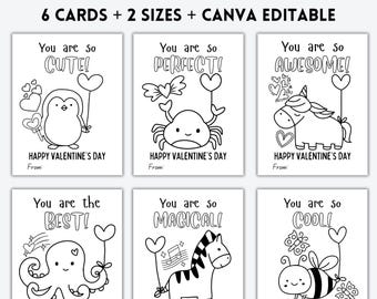 EDITABLE Valentines Coloring Cards, Valentines Day, Valentine Cards, Valentine's Cards Kids, Classroom Valentine Activity, DOWNLOAD