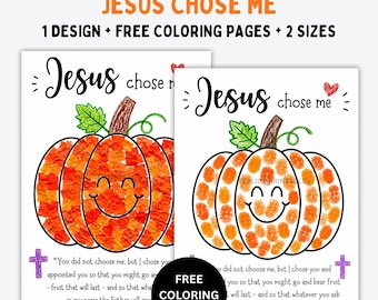 Jesus Chose Me Coloring Page, Christian Fall Printable, Pumpkin Bible Coloring Sheet, Sunday School Kids Activity, John 15:16