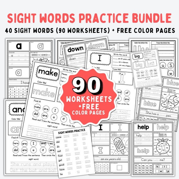 Printable Sight Words Worksheets for Kids, Sight Words Workbook, Preschool, Kindergarten, Grade 1, Learn to Read, DOWNLOAD Sight Words Kids