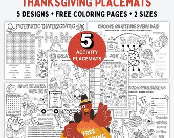Thanksgiving Activity Placemats Bundle: 5 Designs, Thanksgiving Coloring Pages (Digital Download)