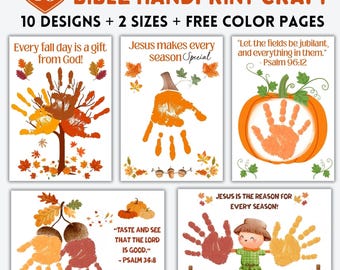 10 Christian Fall Handprint Craft BUNDLE, Sunday School Printable for Kids