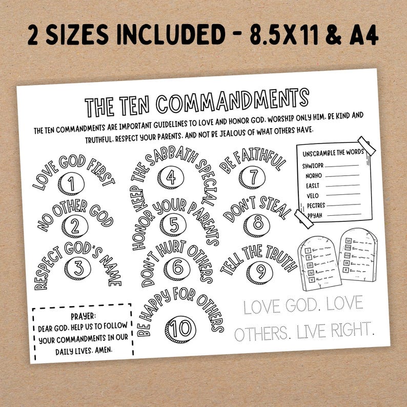 The Ten Commandments Activity Sheets, Christian Activity Pages, Bible ...