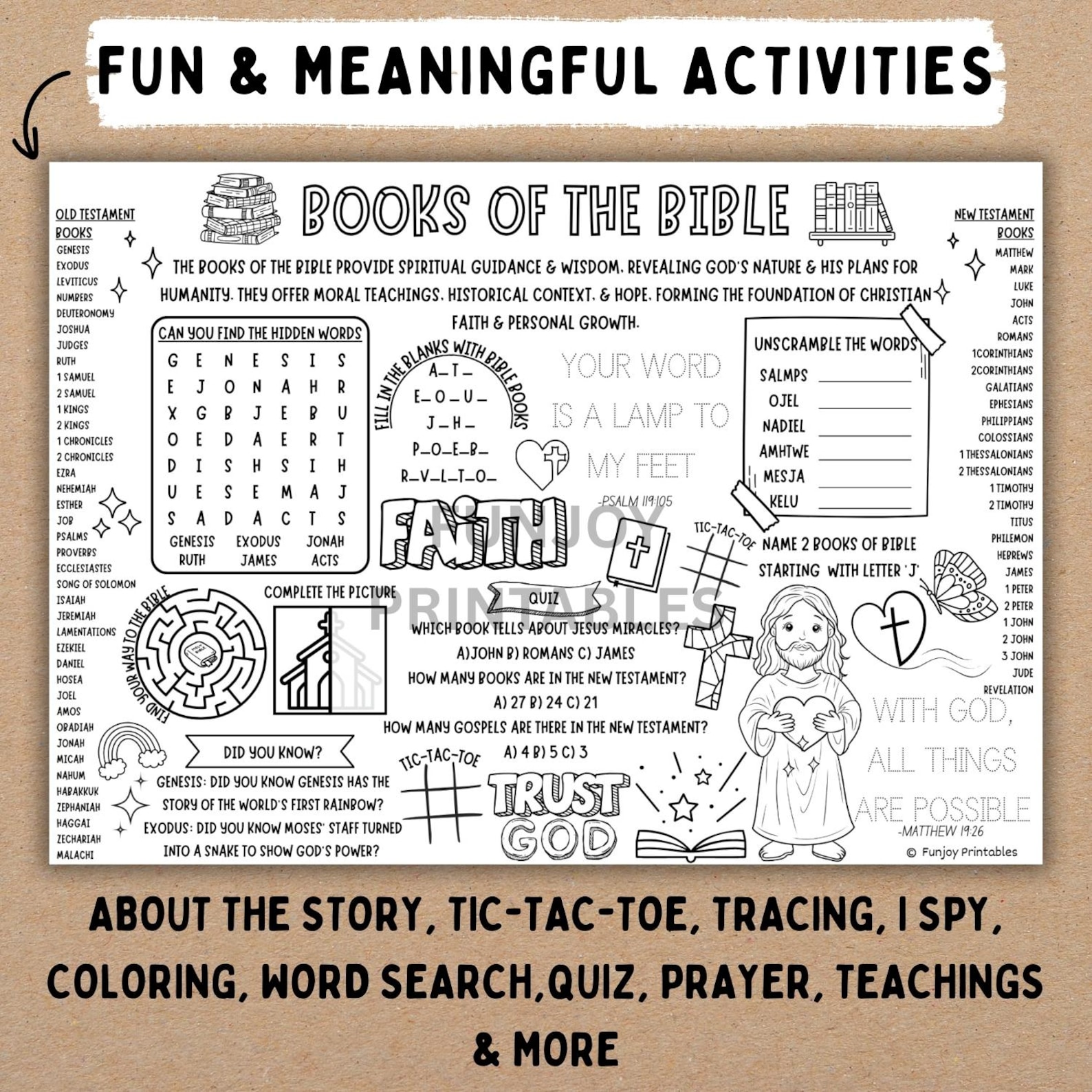Bible Activity Sheets BUNDLE, 25 Christian Bible Stories Activity