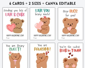 EDITABLE Bear Valentine Cards, Classroom Valentines Day Cards Kids Valentine, Cute Valentine Cards for Kids Classroom, INSTANT DOWNLOAD