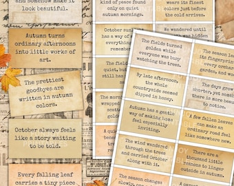 FALL PHRASES Digital Words, 100 Printable Junk Journal Word Labels, Collage Ephemera, Autumn Leaves, Embellishments For Layering, DOWNLOAD