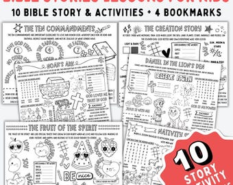PRINTABLE Bible Stories Kids, Bible Coloring Page Kids, Bible Activity for Church, Sunday School Activity Mat Sheet, Bible Activity Placemat