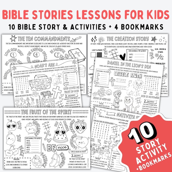 PRINTABLE Bible Stories Kids, Bible Coloring Page Kids, Bible Activity for Church, Sunday School Activity Mat Sheet, Bible Activity Placemat