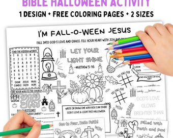 Bible Christian Halloween Activity Placemat, Bible Word Search, Coloring Pages (Digital Download)