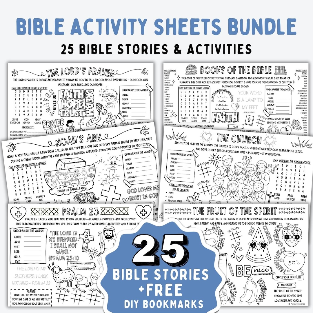 Bible Math Activity Sheets Bible Activity Sheets BUNDLE, 25 Christian Bible Stories Activity ...