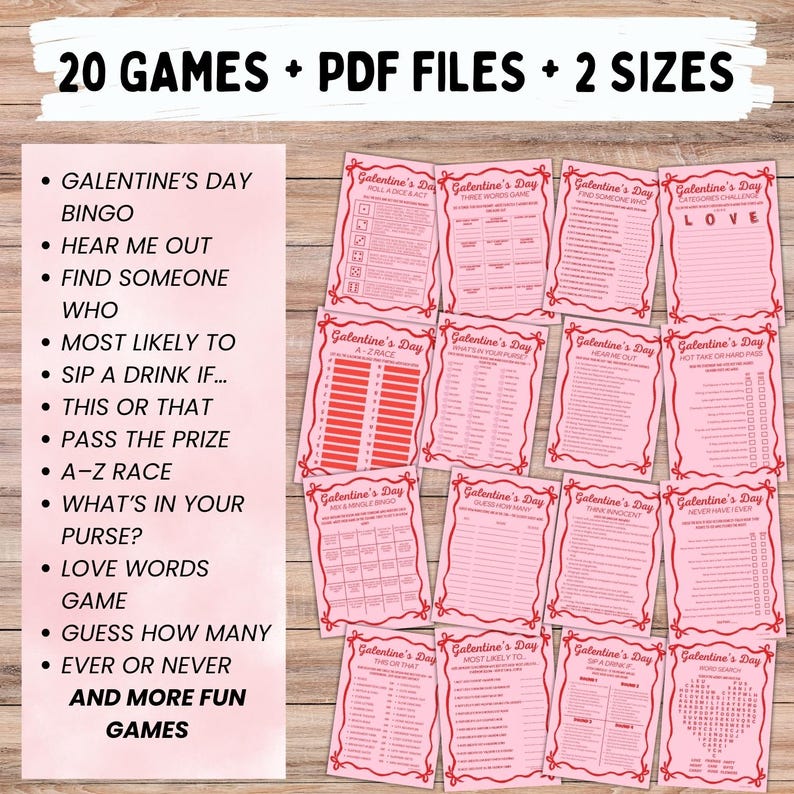 Galentine Games Night for Adults - PRINTABLE Galentine Party Games for Girls, Valentines Day Group Games - Instant Download image 2