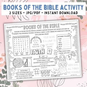 Books Of The Bible Activity Placemat, Coloring Page For Kids, Books Of The Bible Activities Craft Games, Sunday School Activity Mat Sheet image 3