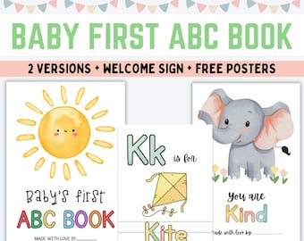 Printable Baby Shower ABC Book | A-Z Alphabet Coloring Guest Book Activity Keepsake, Baby Posters and Sign, Instant Download