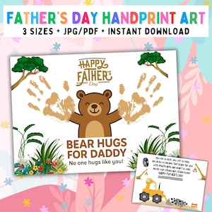 Bear Hugs for Daddy, Handprint Craft for Dad, DIY Father's Day Printable from Kids, Toddler Handprint Art, DIY Card Dad Grandpa, PRINTABLE
