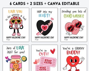 EDITABLE Cute Retro Valentine Cards, Classroom Valentines Day Cards Boys Girls, Kids Valentine, Valentine Cards for Kids School, DOWNLOAD