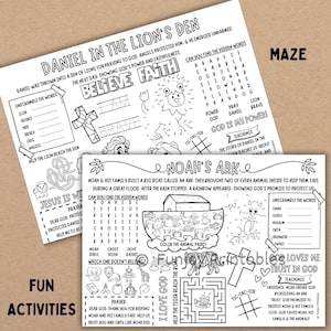 PRINTABLE Bible Stories Kids, Bible Coloring Page Kids, Bible Activity for Church, Sunday School Activity Mat Sheet, Bible Activity Placemat image 7