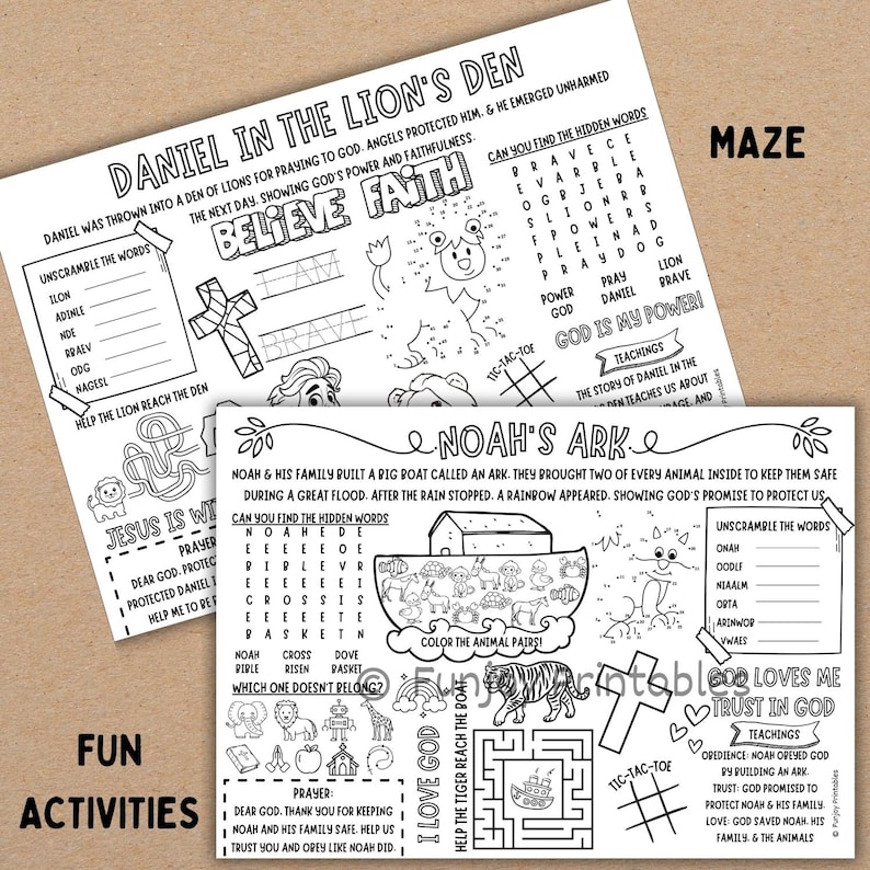 PRINTABLE Bible Stories Kids, Bible Coloring Page Kids, Bible Activity for Church, Sunday School Activity Mat Sheet, Bible Activity Placemat image 7