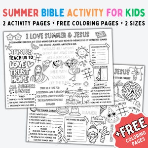 Summer Bible Activity Placemat, PRINTABLE Faith Based Coloring Pages For Kids, Summer Themed Sunday School, Bible Coloring Pages, DOWNLOAD
