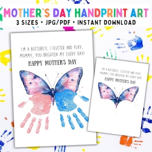 Printable Mother's Day Handprint Craft, Butterfly Art, Hand Print Art, Mother's Day Craft, Mother Day Gift, Child Toddler Baby, DIY DOWNLOAD
