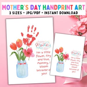 Mother&#39;s Day Handprint Craft, Flower Handprint Card, Mother&#39;s Day Handprint Art, Gift from Kids, Handprint Gift for Mom, Keepsake, DOWNLOAD