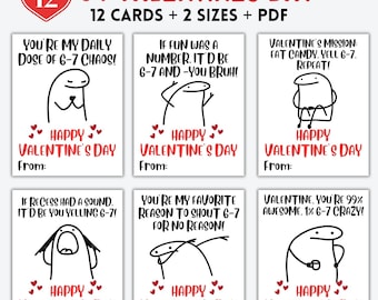 67 Valentines Cards, Tween Valentine Cards, Stick Figure Teen Slang Valentines, Funny Kids Valentine Cards, Instant Download