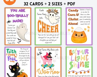 Halloween Bible Verse Cards Printable, Christian Halloween Scripture Cards, Trunk or Treat Favors, Sunday School Church Candy Handouts