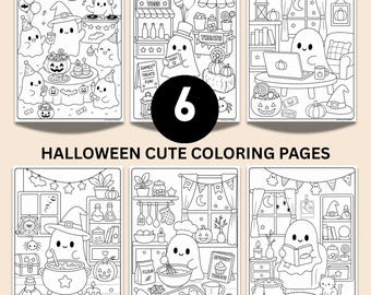 Halloween Coloring Pages, Printable Ghosts, Pumpkins, Witches (Digital Download)