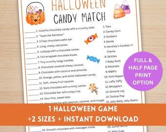 Halloween Candy Match Game, Trivia Quiz, Party, Classroom Activity (Digital Download)