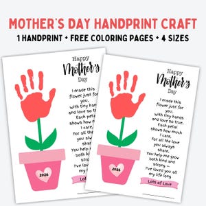 Mother’s Day Flower Handprint Printable Gift for Mom, Kids Handprint Craft Keepsake, Hand Print Flower Craft, DIGITAL DOWNLOAD
