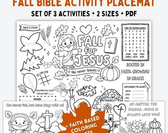Fall Bible Activity Placemat, Jesus Coloring Pages, Sunday School Printable (Digital Download)