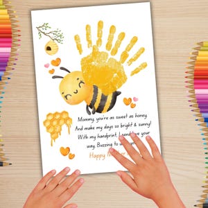 Mothers Day Handprint Art Craft, Mom Handprint Fingerprint Craft, Mothers Day Handprint Preschool Classroom Baby Toddler Craft, Flower Craft