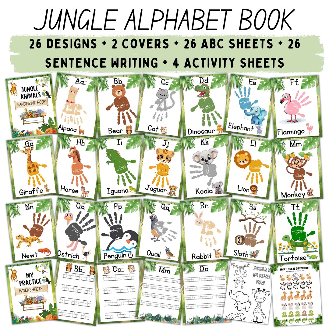 Jungle Animal Alphabet Handprint Art Craft, My Handprint Alphabet Book
