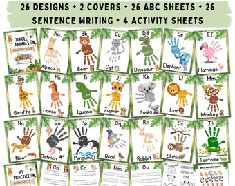 Jungle Animal Alphabet Handprint Art Craft, My Handprint Alphabet Book, Baby Toddler, Classroom Nursery Activity, Keepsake, Printable, DIY