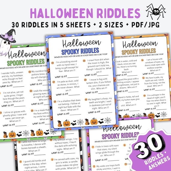 Halloween Riddles Bundle, PRINTABLE Halloween Party Games, Kids Halloween Game, Fall Harvest Party Activity, October Games, INSTANT DOWNLOAD