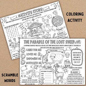 PRINTABLE Bible Stories Kids, Bible Coloring Page Kids, Bible Activity for Church, Sunday School Activity Mat Sheet, Bible Activity Placemat image 5