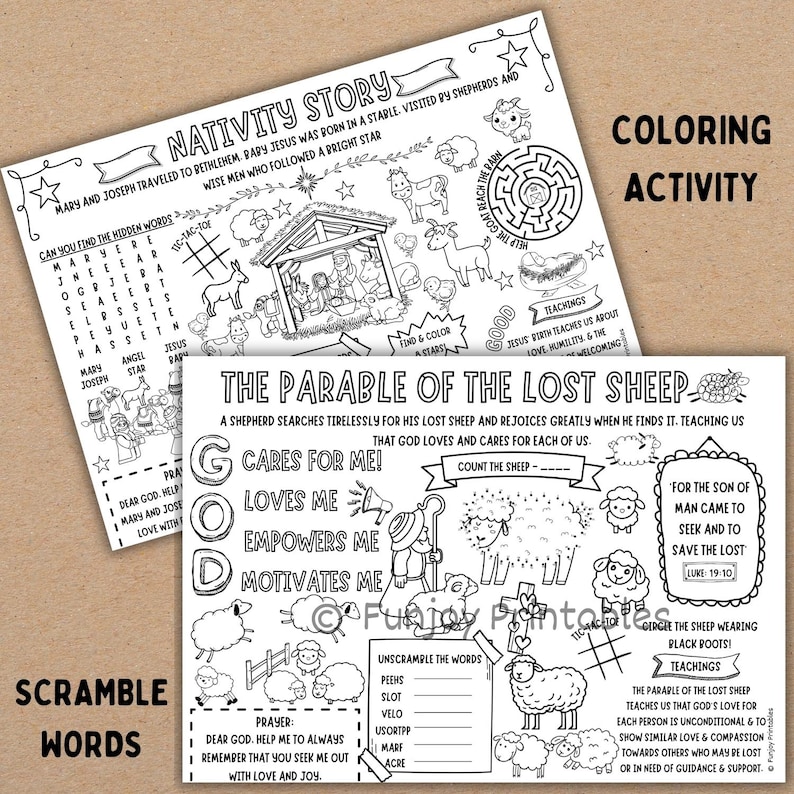 PRINTABLE Bible Stories Kids, Bible Coloring Page Kids, Bible Activity for Church, Sunday School Activity Mat Sheet, Bible Activity Placemat image 5