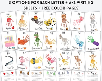 Handprint Alphabet Book Template, Preschool & Kindergarten Craft, DIY Animal Handprint, Classroom Printable, Kindergarten, ABC Writing Sheet