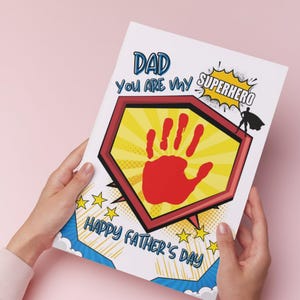 Father's Day Handprint Art Craft, Superhero Handprint Art For Father's Day, PRINTABLE Handprint Gift Father Day, Daddy Handprint Footprint