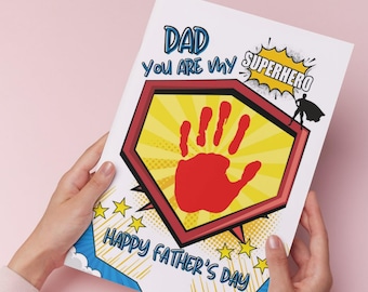 Father&#39;s Day Handprint Art Craft, Superhero Handprint Art For Father&#39;s Day, PRINTABLE Handprint Gift Father Day, Daddy Handprint Footprint