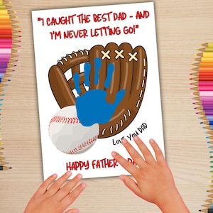 Handprint Art For Dad, Father's Day Crafts For Kids Printable, Preschool Gift for Dad, Handprint Baseball Glove, Gift From Toddler, DOWNLOAD