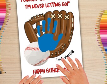 Handprint Art For Dad, Father&#39;s Day Crafts For Kids Printable, Preschool Gift for Dad, Handprint Baseball Glove, Gift From Toddler, DOWNLOAD