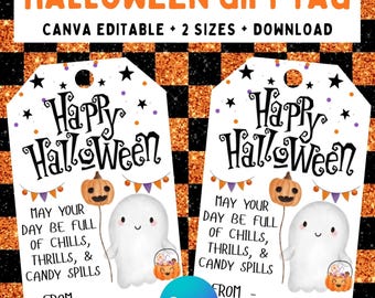 EDITABLE Halloween Treat Tag, Halloween Gift Tag, Halloween Favor Tag, Trick or Treat Favor Tag, Halloween Tags, Happy Halloween Tags