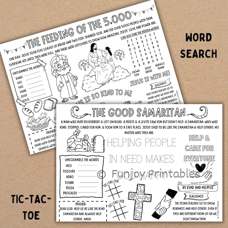 PRINTABLE Bible Stories Kids, Bible Coloring Page Kids, Bible Activity for Church, Sunday School Activity Mat Sheet, Bible Activity Placemat image 4