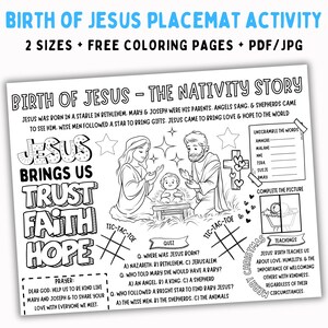 Nativity Activity Placemat Printable, Christmas Coloring Page for Kids ...