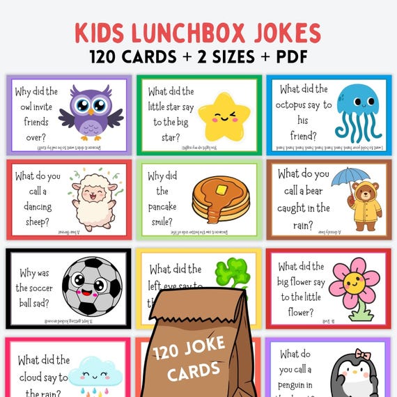 120 Printable Lunchbox Jokes, Funny Lunch Box Notes for Kids, INSTANT DOWNLOAD (PDF)